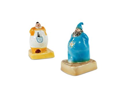 RONZAN ANTONIO Il mago La cuoca Coppia di statuette in ceramica policroma,...