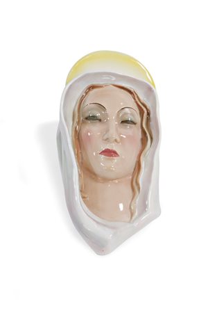 LE BERTETTI Madonna in ceramica policroma. Marcata al retro le Bertetti Made...