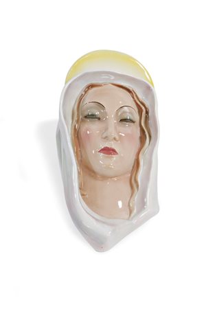 LE BERTETTI Madonna in ceramica policroma. Marcata al retro le Bertetti Made...