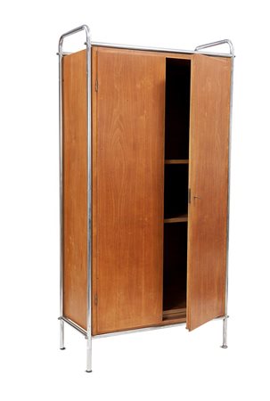 LIBRERIA Libreria razionalista a due ante e quattro ripiani, telaio in tubo...