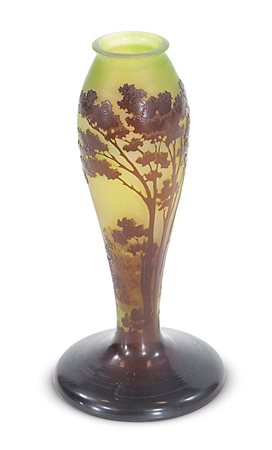 GALLE' Vaso a balaustro in vetro doppio riposante su base circolare. Decoro...