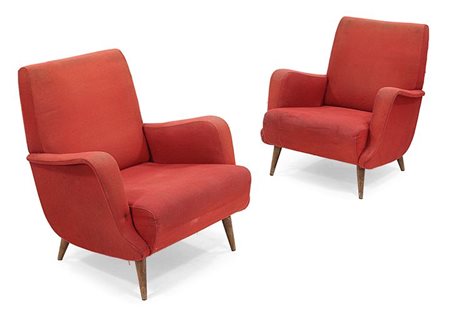 DE CARLI CARLO 803 Coppia di poltroncine con intelaiatura in legno,...