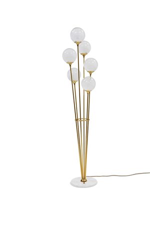 LAMPADA Lampada a sei luci con diffusori sferici in vetro sfumato bianco....