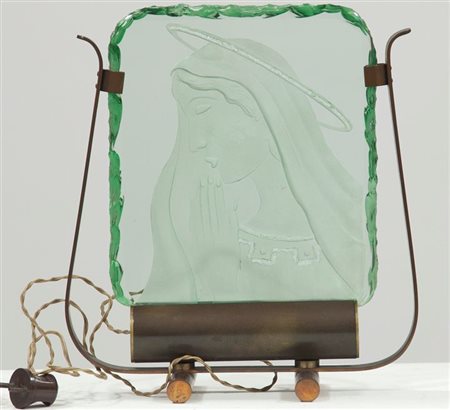 SCULTURA IN VETRO Bassorilievo luminoso in cristallo sabbiato e molato, bordo...