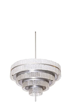 LAMPADARIO Grande lampadario a quattro ordini di formelle in vetro stampato....