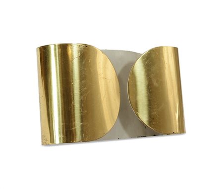 SCARPA TOBIA Foglio Due appliques in ottone zapponato. Prod. Flos 1967 lung...