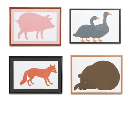 MARI ENZO Il porcello, la volpe, due oche grige e l'orso. Set di quattro...