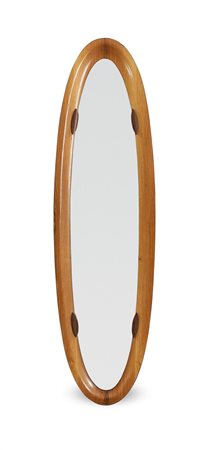 SPECCHIO Specchiera ovale con cornice in compensato di teak curvato. 1960...