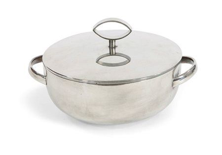 SABATTINI LINO Zuppiera in metallo argentato con presa ogivale e manici...