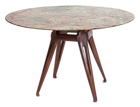 TAVOLO Tavolo con struttura in legno di noce, piano in onice con bordo...