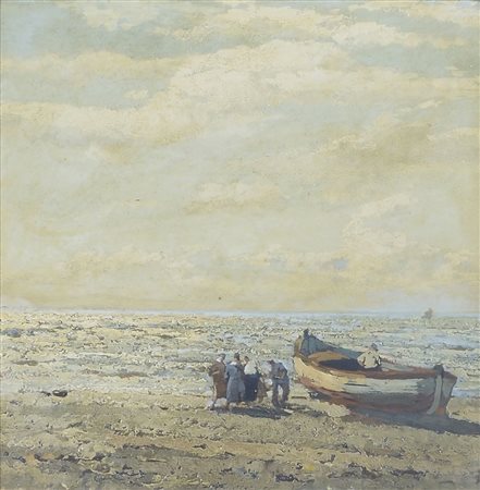 Angelo Pavan Vicenza 1893-Venezia 1945 "Sulla spiaggia" cm. 30x30 - olio su...