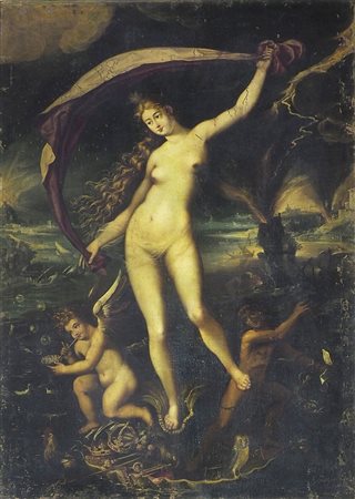 Scuola di Praga del XVII secolo "Allegoria con figura femminile" cm. 138x98 -...