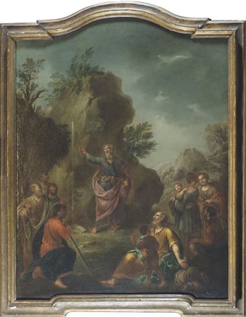 Maestro emiliano del XVIII secolo "Mosè che fa scaturire le acque" cm. 110x85...