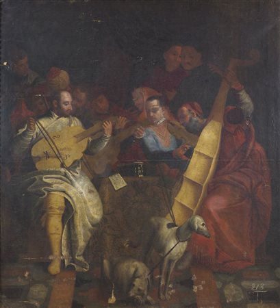 dal Veronese Scuola veneta del XVII secolo "Scena di concerto" cm. 170x160 -...