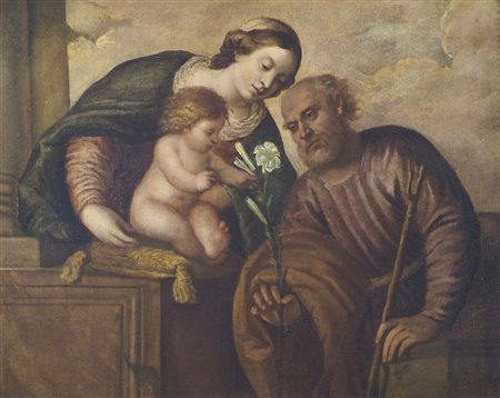 Maestro veneto del XVI secolo "Sacra famiglia" cm. 70x90 - olio su tela foderata