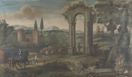 Maestro del XVIII secolo "Paesaggio con rovine" cm.90x148 - olio su tela...