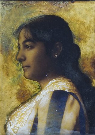 Maestro inizio '900 "Ritratto di giovane" dipinto su vetro