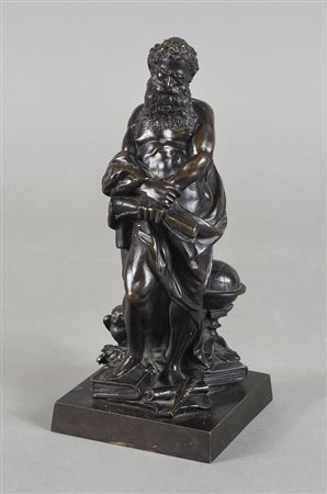 Scultura in bronzo a patina scura raffigurante Allegoria del Tempo. XVIII...