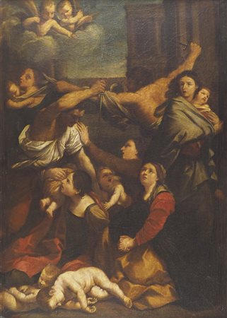 Maestro bolognese del XVII secolo "Strage degli innocenti" cm. 100x70 - olio...