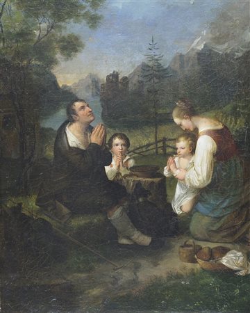 Maestro del XIX secolo "Scena nel bosco" cm. 50x40 - olio su tela foderata