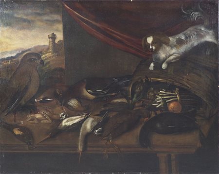 Maestro del XVII secolo Lotto di 2 oli su tela foderata di cm. 94x116: a)...