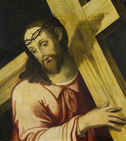 Maestro del XVII secolo " Cristo portacroce" cm. 83x58 - olio su tavola Il...