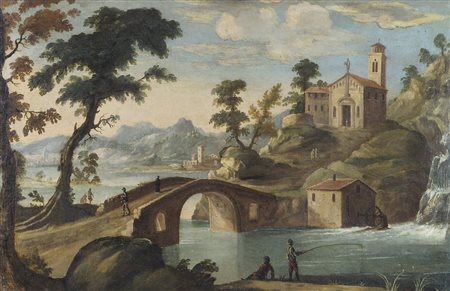 Maestro veneto del XVIII secolo detto Maestro delle Montagne "Paesaggio" cm....