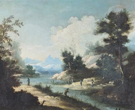 Maestro veneto del XVIII secolo "Paesaggio azzurro" cm. 64x99 - olio su tela...
