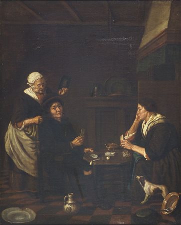 Maestro fiammingo del XVIII secolo "Giocatori di carte" cm. 60x50 - olio su...