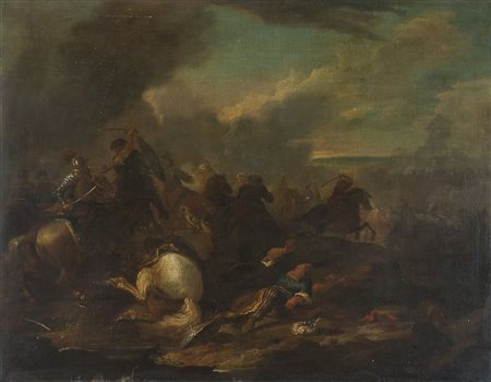 Ambito di Jacques Courtois 1621-1676 "Scontro di cavalieri" cm. 70x90 - olio...
