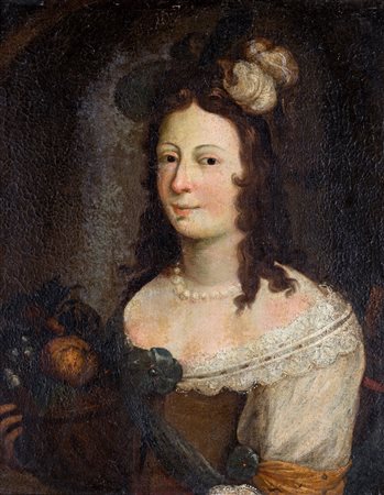Pittore fine del XVIII secolo
 

Portrait of a lady with a pearl necklace and a fruit basket
