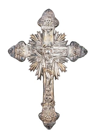 Crucifix in embossed silver