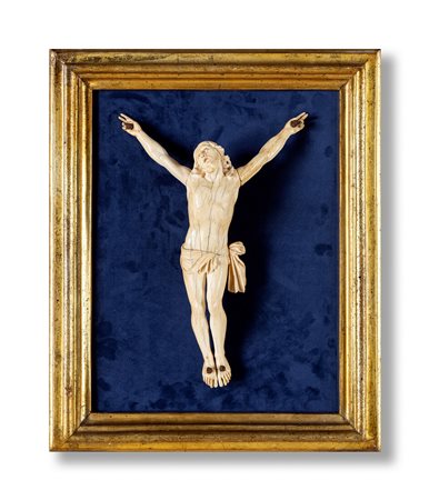
Ivory Crucifixion on a velvet support inside a frame