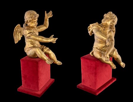 
Pair of gilded wooden cherubs
