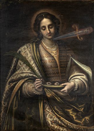 Alessandro Bonvicino (attribuito)
(Rovato 1490/98 ca.-1554)

St. Lucy with martyrdom symbols