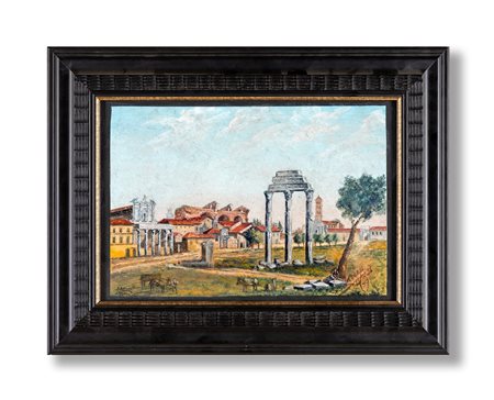 Federico Schianchi
(Modena 1858-Roma 1918)

a) View of Rome with Castel Sant'Angelo; b) View of the Roman forum