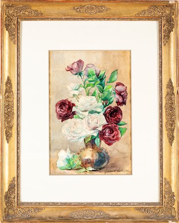 Pittore del  XIX secolo


Vase with white roses and baccara 