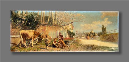 Joaquìn Luque Rosellò
(Malaga 1865-Buenos Aires 1932)

Gender scene on the city background