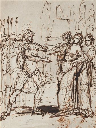 Scuola Italiana del XIX secolo SCENA CON FIGURE FEMMINILI E SOLDATI Penna e...