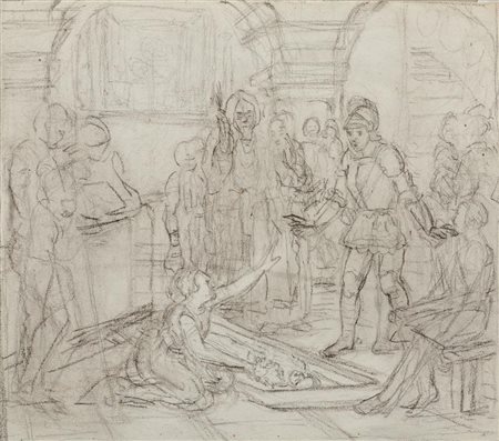 Scuola Italiana del XIX secolo SCENA DI BENEDIZIONE DI UNA SALMA Gessetto...