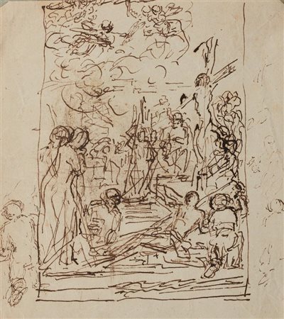 Scuola Italiana del XIX secolo CROCIFISSIONE Penna e inchiostro bruno. mm...