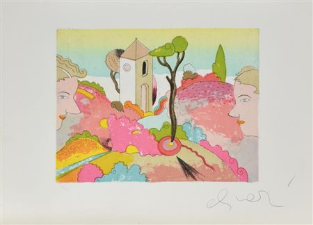 Luca Alinari NUVOLE CORRONO. 1997 Litografia a colori. mm 240x315. Foglio: mm...