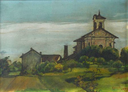 Riccardo Borghi PAESAGGIO DELLA BRIANZA olio su tela, cm 29x40 firmato e...