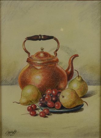 Geppo Monzio Compagnoni NATURA MORTA pastello su carta, cm 40,5x30,5 firmato