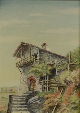 Geppo Monzio Compagnoni LA CASA pastello su cartone, cm 41x30 firmato sul...