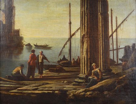 Scuola Italiana del XVIII secolo Marina Olio su tela, cm 40x50