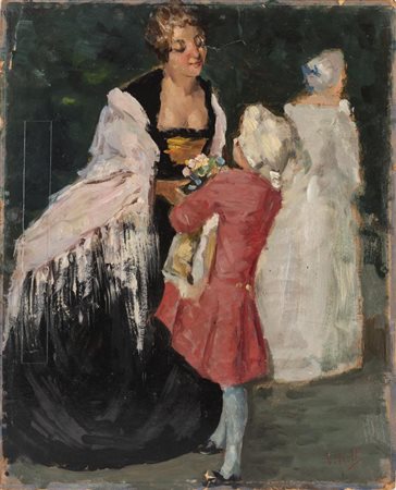 Vincenzo Irolli IL DONO olio su cartone, cm 43x35 firmato