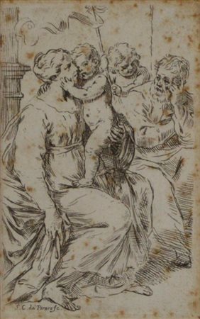 Simone Cantarini SACRA FAMIGLIA CON SAN GIOVANNINO acquaforte, cm 13,5x8,...