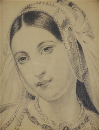 Luigi (a firma) Rossi RITRATTO DI FANCIULLA matita su carta, cm 22x18,5 firmato