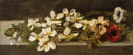 Giovanni Segantini NATURA MORTA CON FIORI olio su cartoncino applicato su...